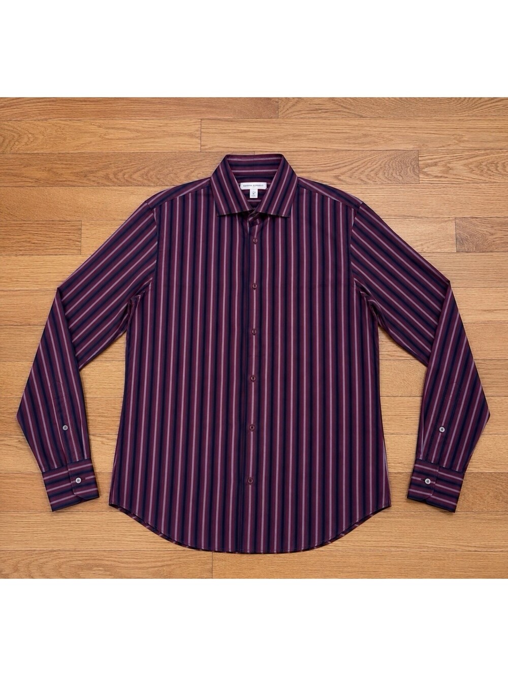 Banana Republic Men’s M 15-15.5 Burgundy Stripe Dress Shirt Long Sleeve